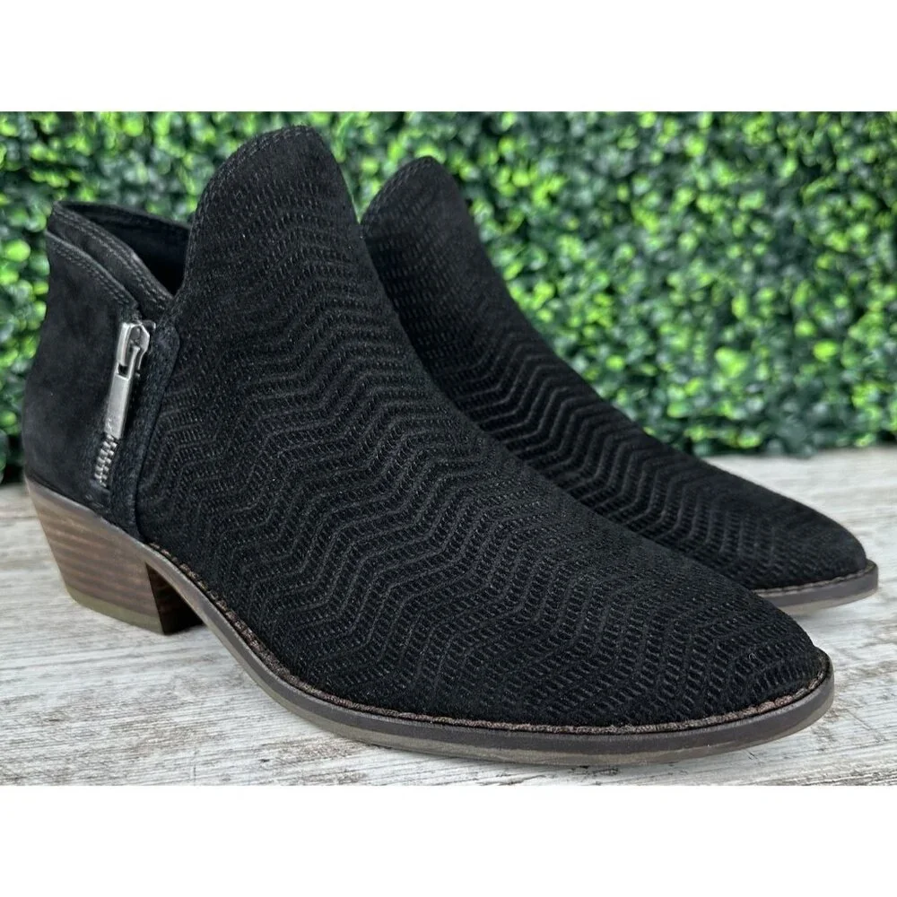 LUCKY BRAND Fhuna Ankle Bootie Women’s‎ 8M Black Suede Low Cut Boots Casual Chic
